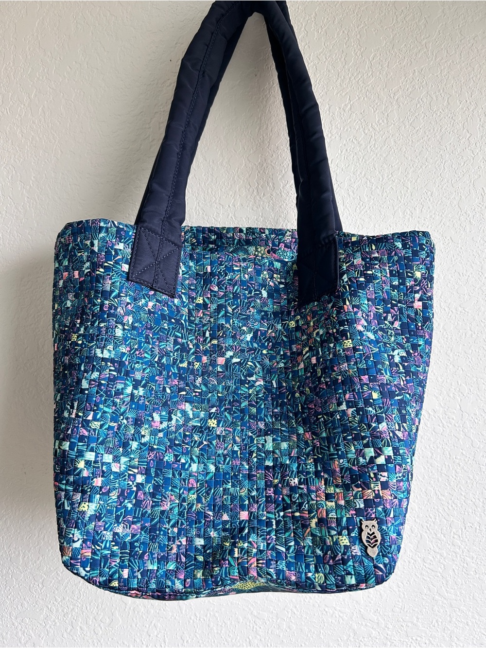 Sanroots Culver Tote Quilted Blue Patterned Bag - Navy Handles